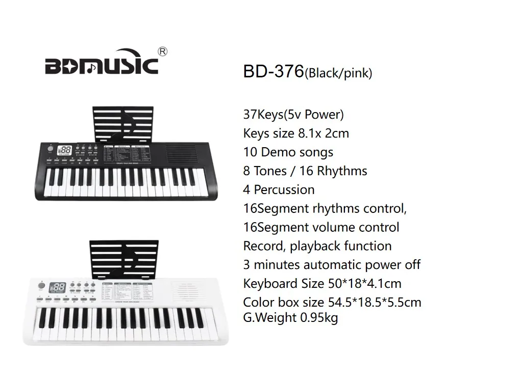 Keyboard Lighting Toy Musical Instruments  ABS Plastic 37 Keys Electronic Piano Toy  With Microphone