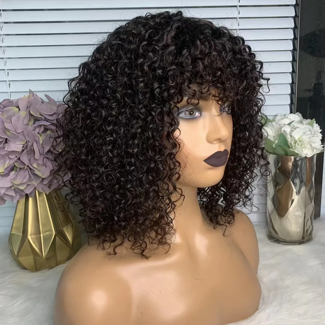 Human Hair Natural Color Machine Made Curly Bob Wig 11 inches 150% Density Human Hair Machine made Bob Wig For Black Women