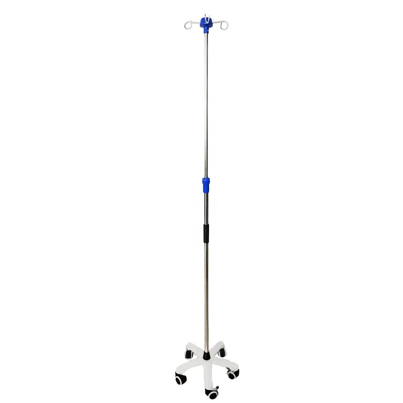 Медицинская Регулируемая подставка для IV pole из нержавеющей стали, Удобная и прочная подставка для капель с колесами