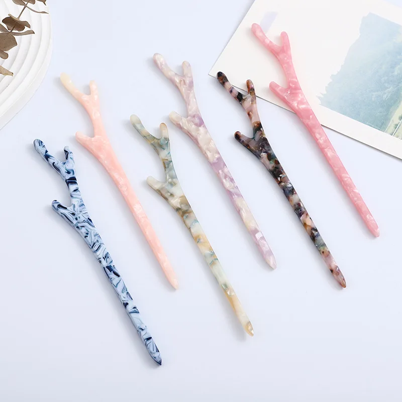 BELLEWORLD Factory Customized Chinese style Classic elegant antler branch acetic acid hair sticks acetate hair forks