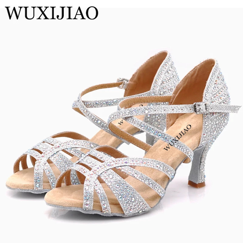 Classic Silver Sparkle Diamond Wedding Shoes English Pattern Dance Shoes Latin Dance Sasha Tango Dance Shoes KS-051