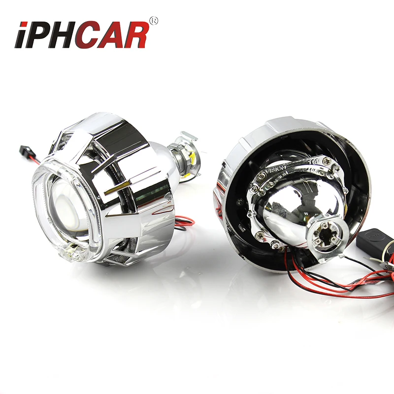 IPHCAR Square double angel eyes HID Bi xenon projector lens 2.5 inch  H1 HID Xenon Kits Car headlight H4 H7