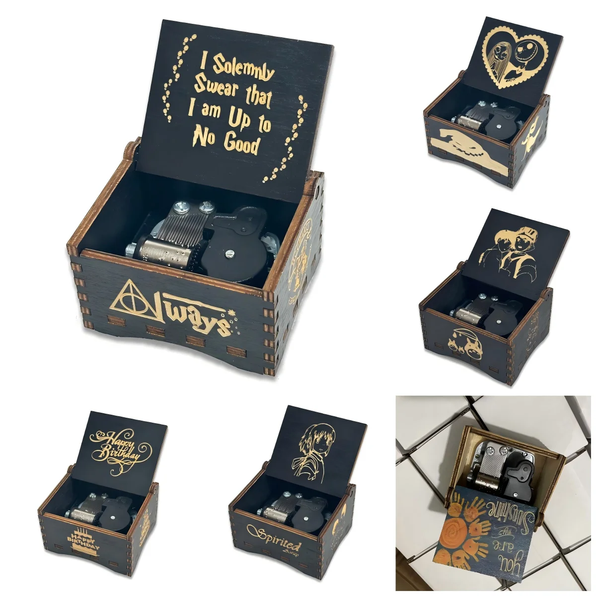 Hot New Anime Cartoon Happy Birthday Halloween Wind up Small Wooden Music Box Automatic Movement Mechanism Musical Box for gift