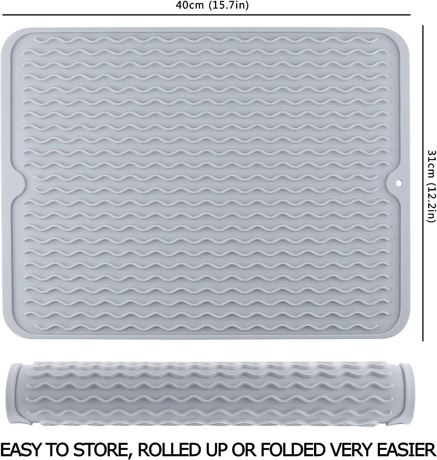 Large size Dish Silicone Draining Mat for Kitchen Counter, Dishwasher Flume Folding Silicone Drying Mat retangular raised grain