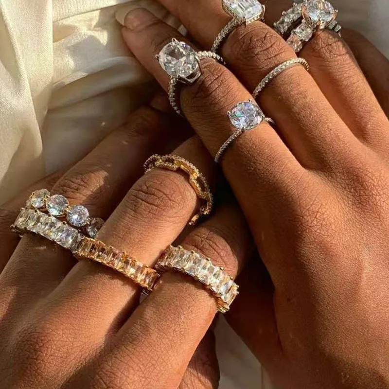  Yiwu Meise Baguette Rings Gold Plated Stainless Steel