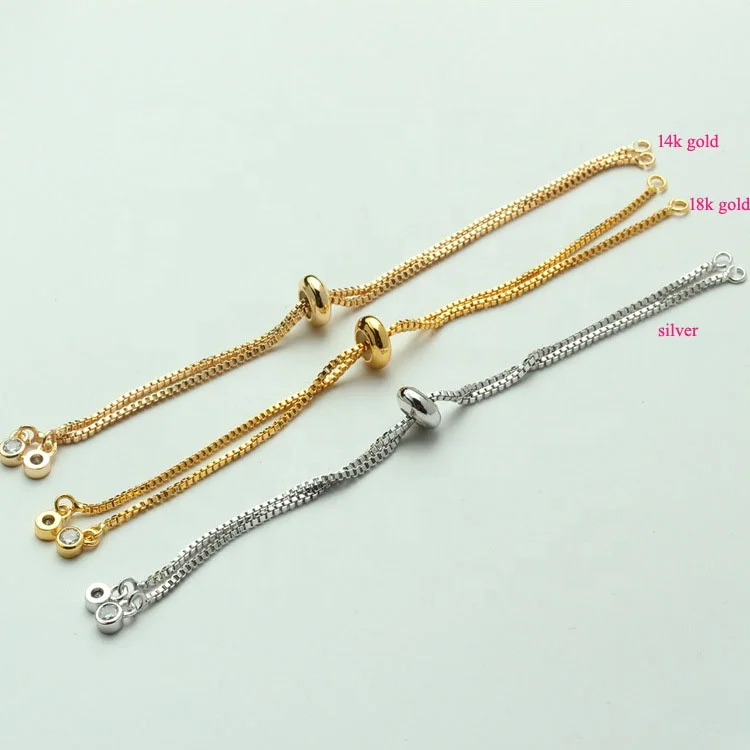 14k 18k gold adjustable DIY brass box chain bracelet