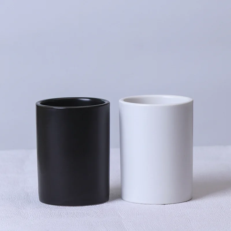 Modern minimalist straight cup black and white ceramic mug without handle hotel cup