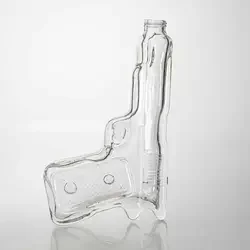 Factory Custom hand art Vodka Tequila Rum 150ml Pistol Gun Shaped Spirits Glass Bottle
