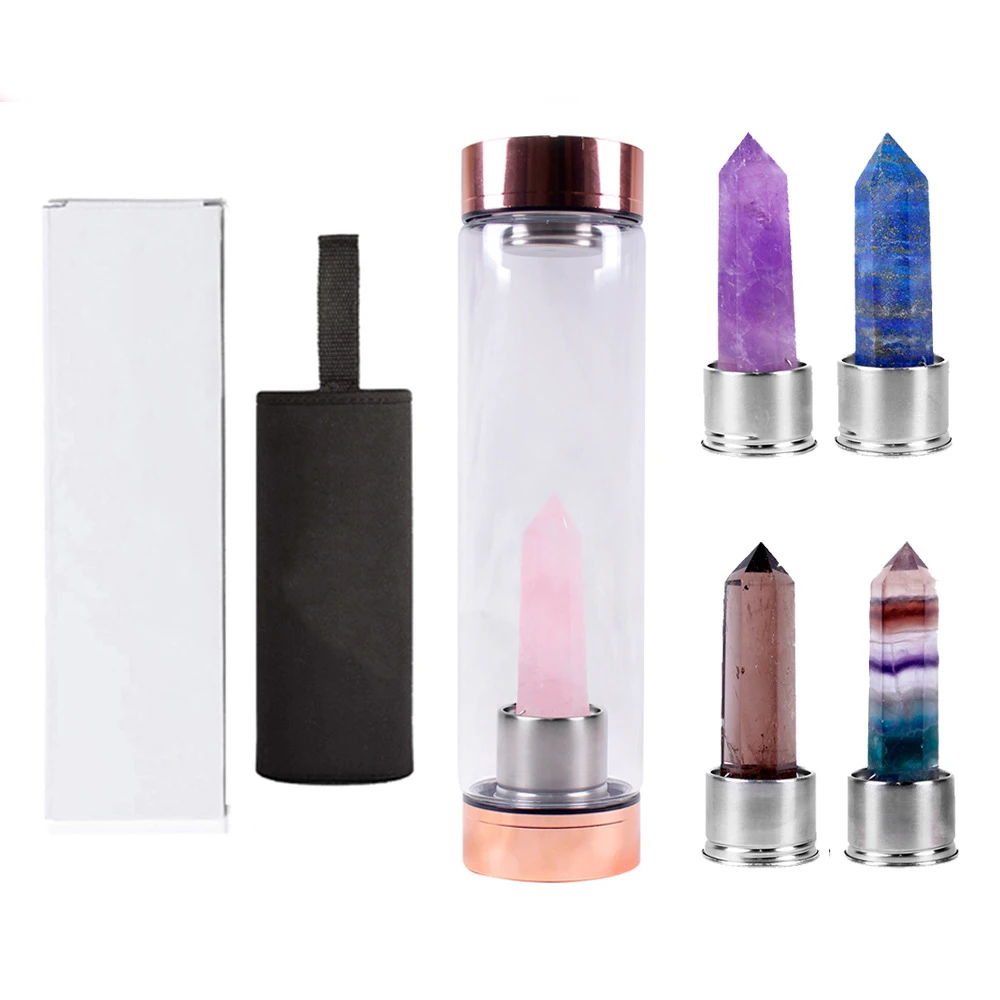Wholesale 550ml Natural Quartz Glass Water Bottle Healing Home Decoration Valentines Day Gift with Direct Drinking Flowing Water
