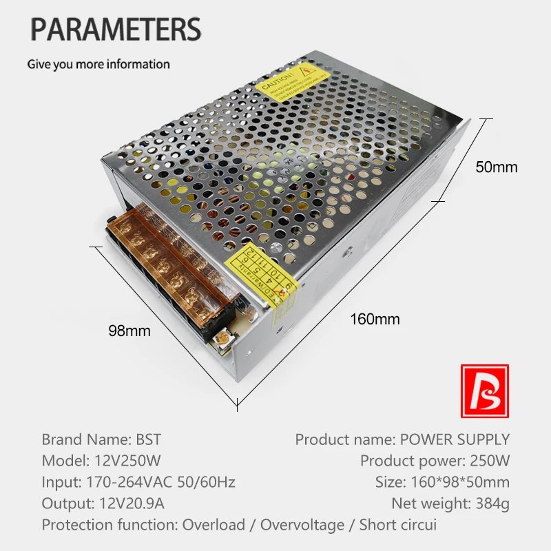 Hight voltage 2.5a 4.2a 8.4a 16.7a 20.8a 300w 150w  LED Power Supply 110-240V to DC 12V 250w for street light