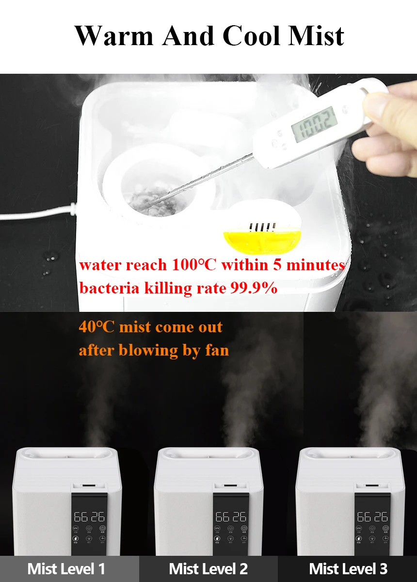 Home LED screen temperature display ultrasonic air purification humidifier app control cool mist humidifier