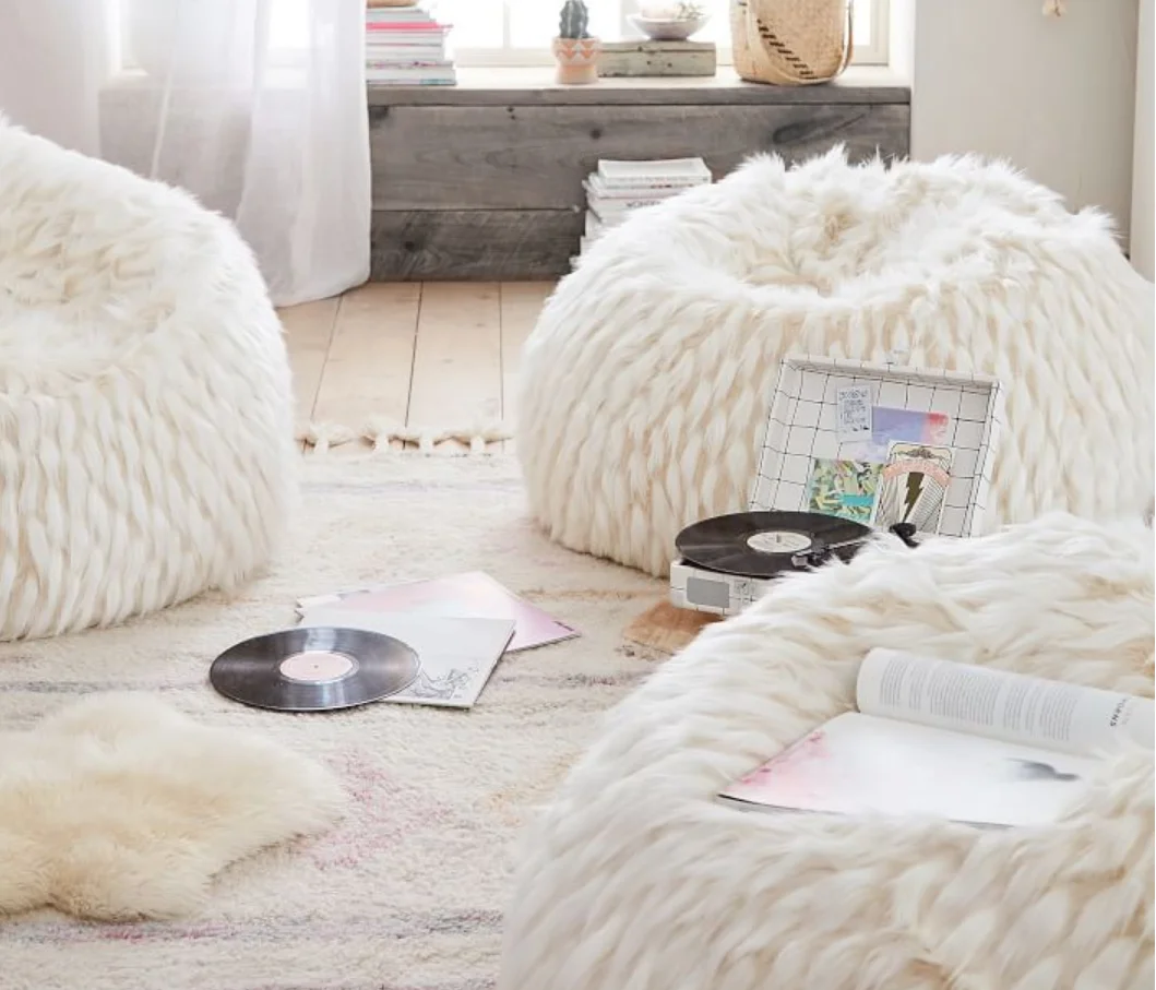 Comfy Sacks 3 ft Memory Foam Bean Bag Chair,Cream Furry