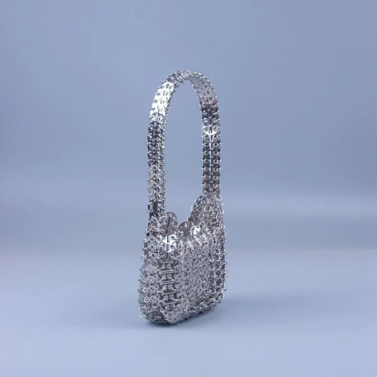 Famous Brand Sequins Glitter Handbags Silver Metal Crossbody Bag Luxury Designer Evening Underarm Shoulder Bag