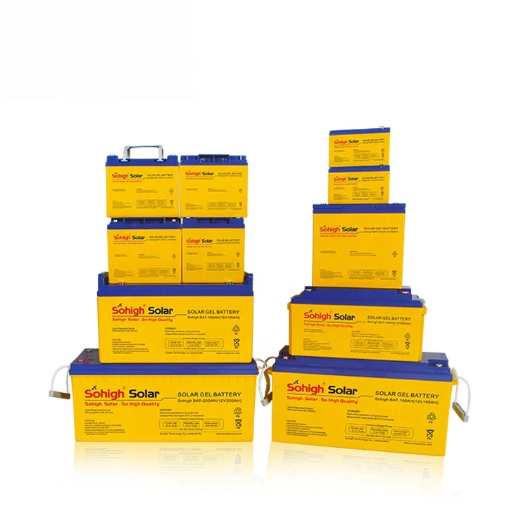 Sohigh Solar gel Battery 12V 100AH/150AH/200AH/250AH deep cycle sohigh quality for solar power system yellow color design