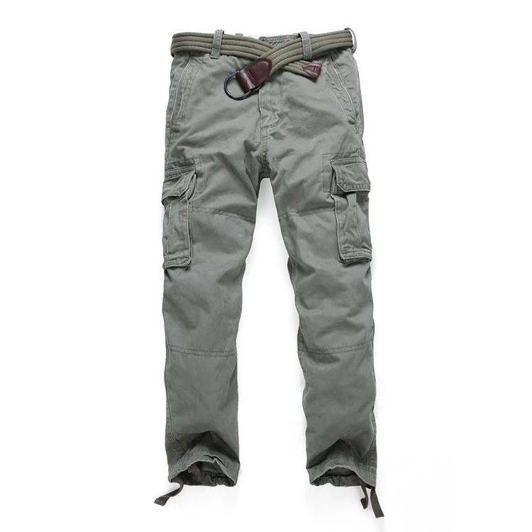 Men Cargo Pants Multi Pockets Camouflage Pure Cotton Casual Pants with Drawstring