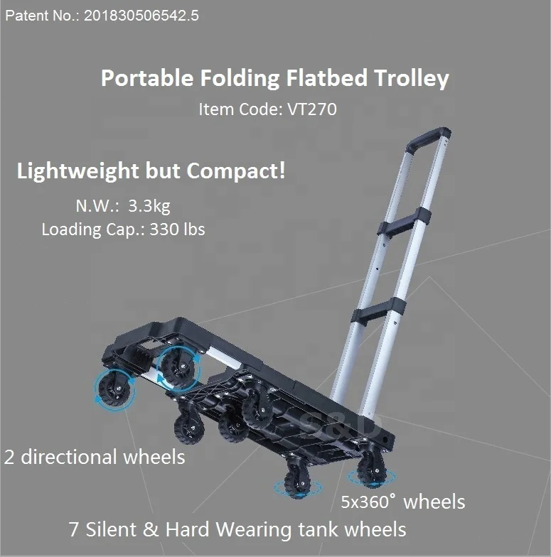 
150kg heavy duty compact platform lightweight portable flatbed 7 wheels dolly folding shopping luggage hand trolley cart truck 