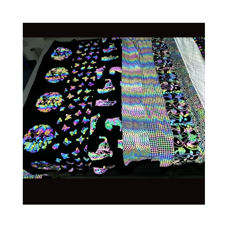 black rainbow printed polyester spandex stretch reflective fabric for cotton coat trousers fashion jacket clothing leggings bags