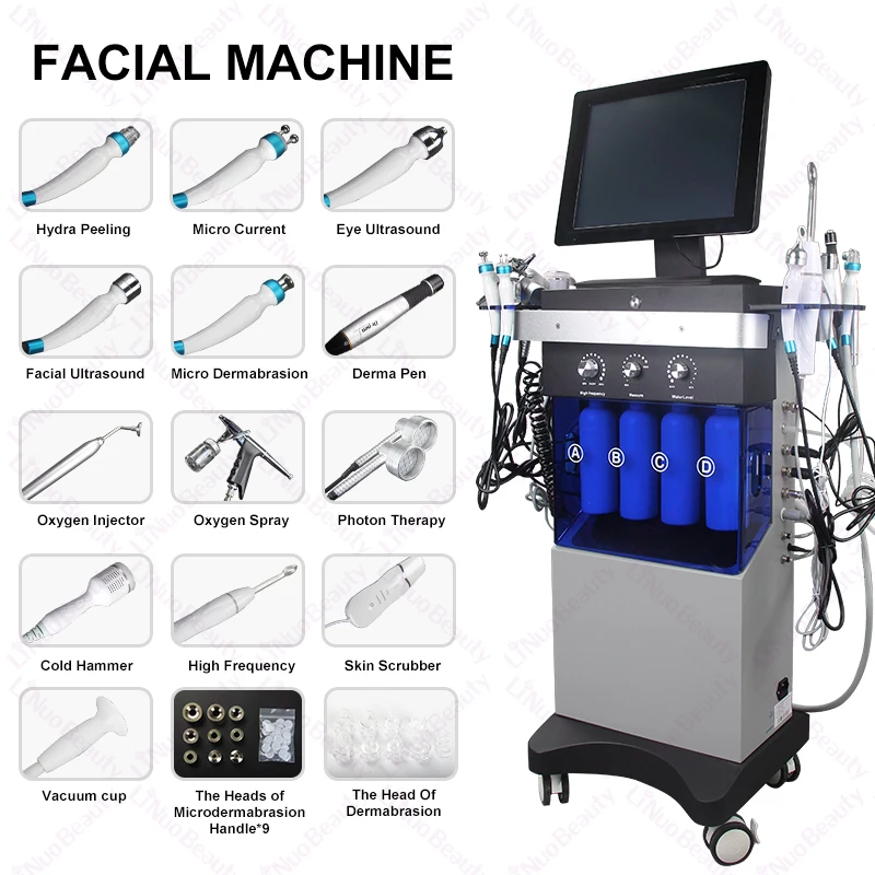 14 IN 1 Diamond Peeling Hydro Microdermabrasion Oxygen Jet Aqua Facials Skin Care Cleaning Hydra Dermabrasion Facial Machine