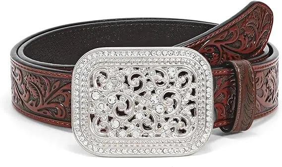 Western Belt Vintage Country Belts For Cowboys Genuine Leather Belt with Embossed logo