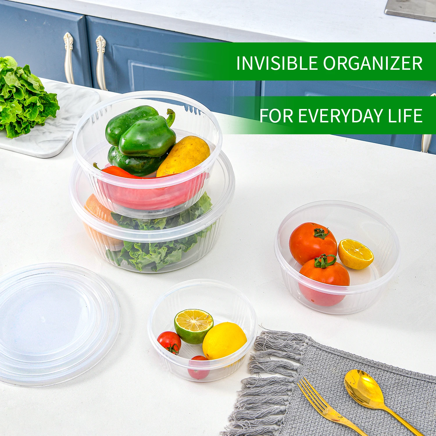 4pcs/set Airtight Lock Plastic Round Food Storage Container With Lid Best seller clear plastic round food container box set