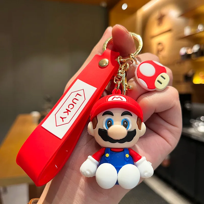 Wholesale 30 styles Pvc Game Marios Bros Luigi Mushroom Character Toys SuperMarios Keychain 3D Marios Anime Rubber Keychain