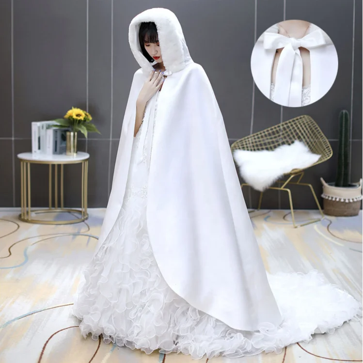 Winter Bridal Wedding Fur Shawl Wedding Dress Shawl Coat Long Cloak Women Performance Clothing Bridal Cloak