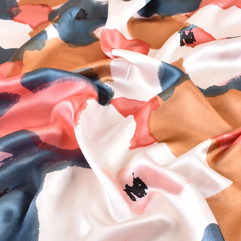QL 2024 New Female Fashion Square Silk Scarf Graffiti Gauze satin silk square scarf  Digital Printing Logo Wholesale