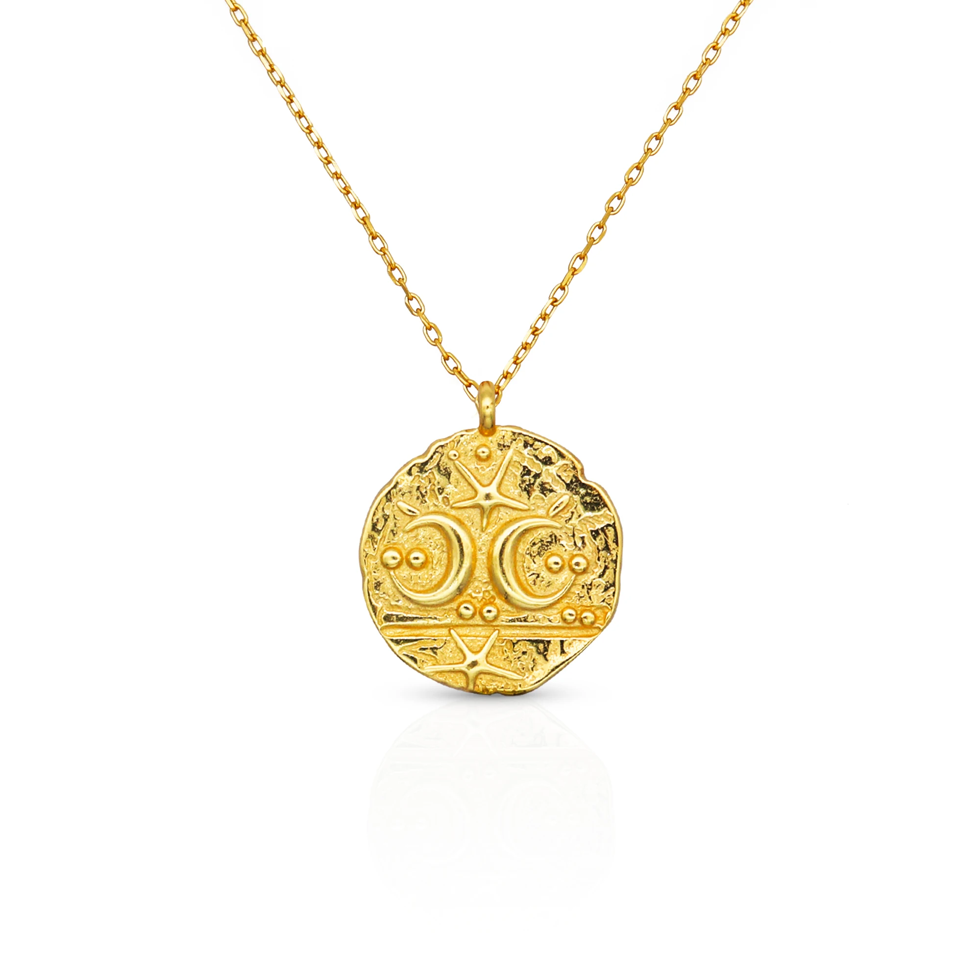 Chris April wholesale 925 sterling silver simple gold plated Irregular star and moon coin pendant necklace