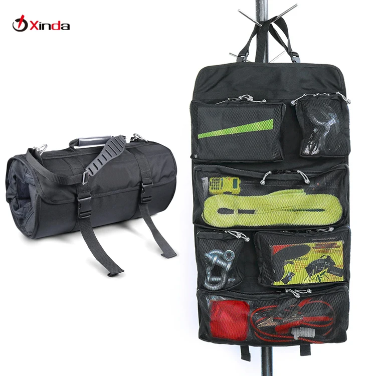 Factory Car Camping Hanging Tool Bag Off-road Roll Up Recovery Gear Bag with Mesh Pockets