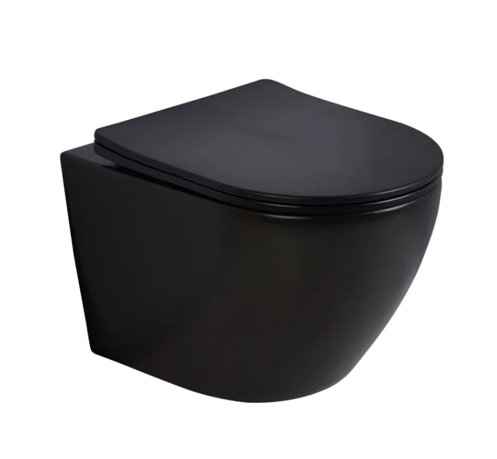 European High-grade Round Matte Black Ceramic Wall Hung Toilet Slow-close PP/UF Seat Cover WC