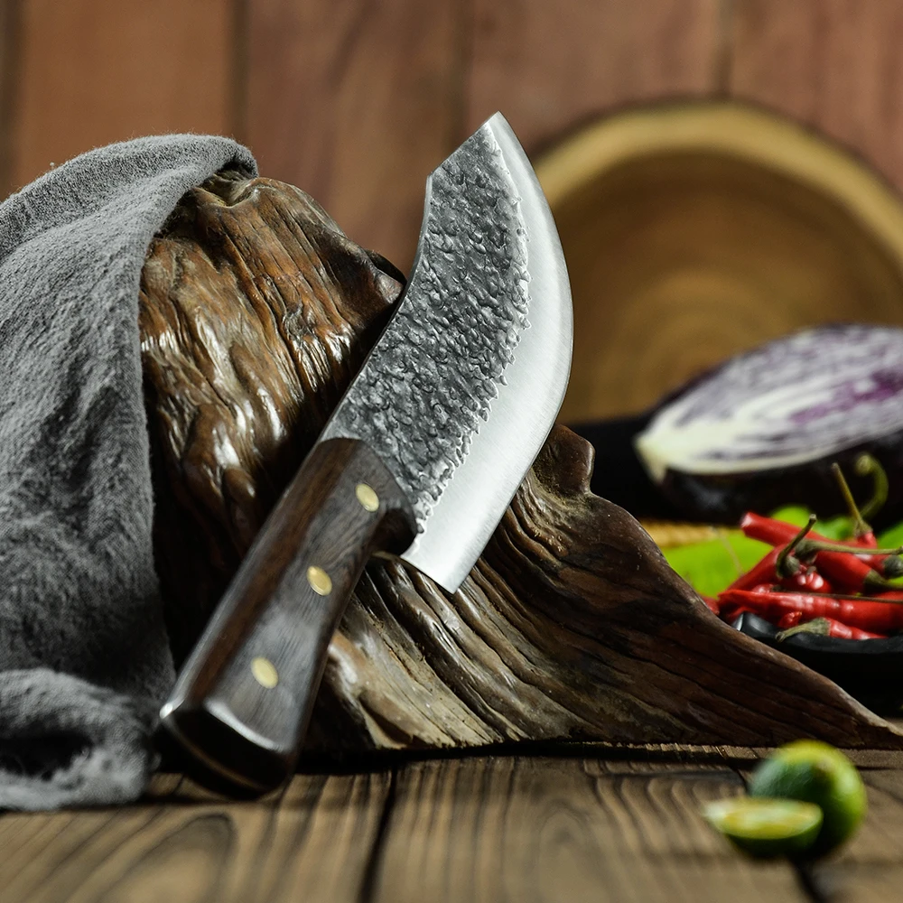 Xingye Sharp 7 Inch Kitchen Knife 5CR15 Forged Hammered Slaughter Knife Wenge Wood Handle Cleaver Long Knife Outdoor