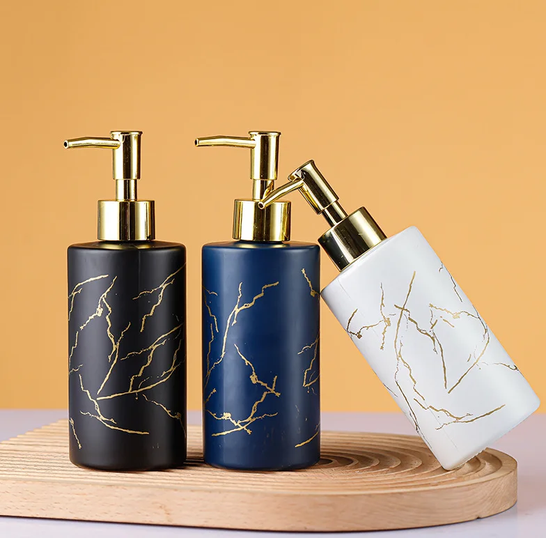 Luxury 320ml Marbling Glass Pump Bottle for Shampoo Bath & Toilet Supplies