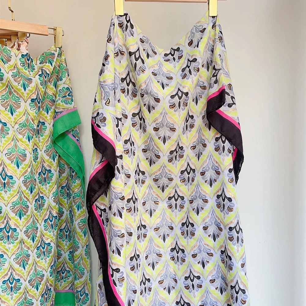 Newest Spring Summer  Beach Shawl Floral Print Scarves Soft Viscose Stylish Shimmer Glitter Wraps Muslim Gold Foil Boho Scarf