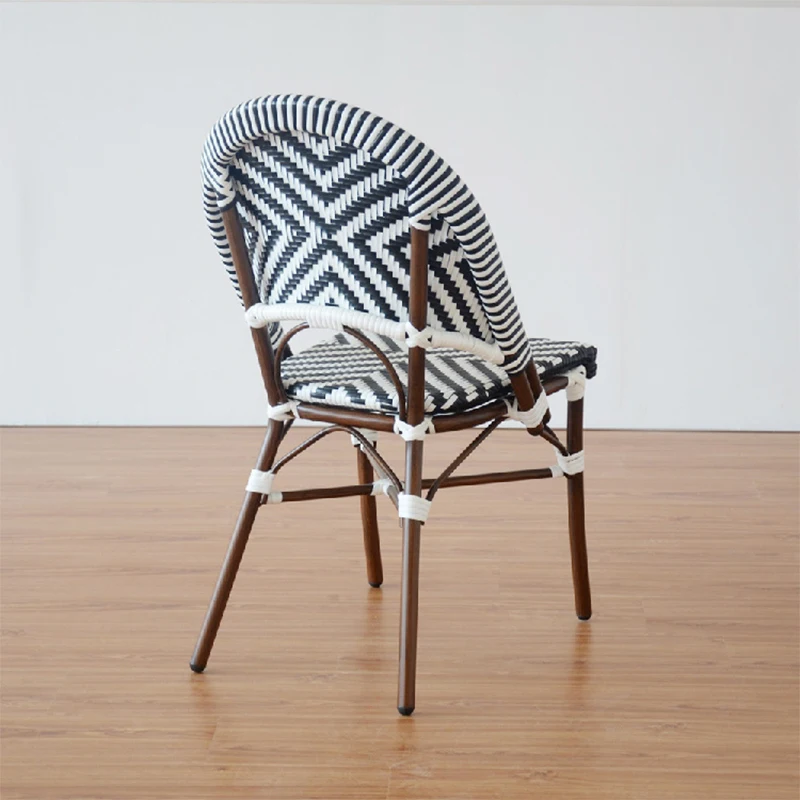 Wholesale Hotel Paris Handmade Stacking Armless French Aluminum Rattan Bamboo Bistro Dining Chairs