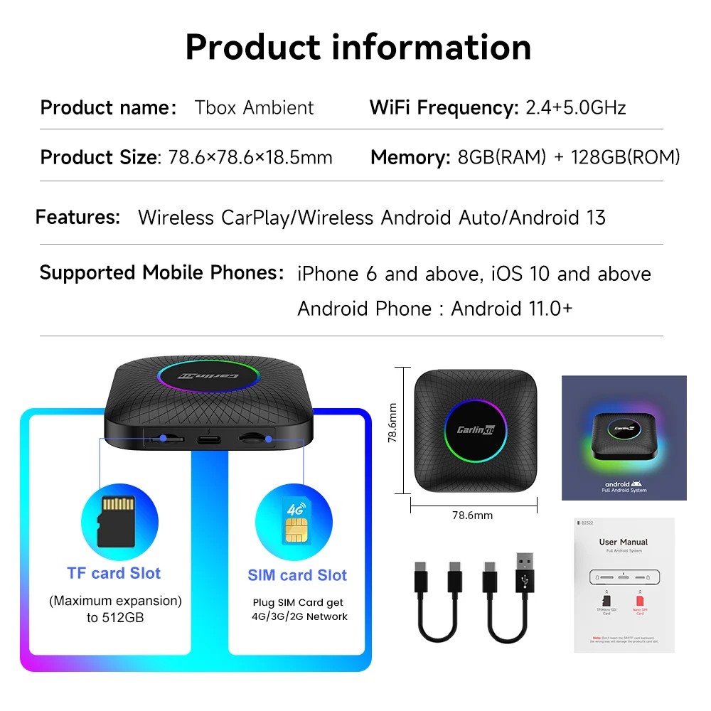 Carlink Radio Aibox Wireless 8G 128G Android Navigator Car Play Netflix Auto Carplay Multimedia Ram With Tf Simcard For Apple