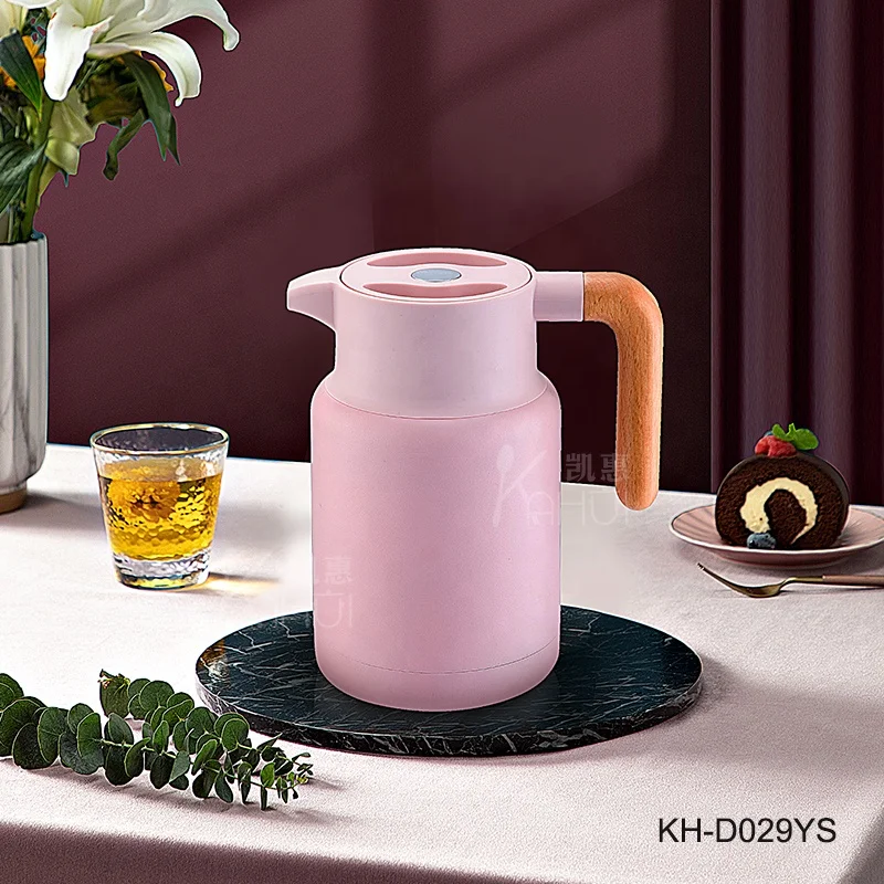 1 Piece Retail Double Wall Thermos 304 Stainless Steel Thermal Kettle Vacuum Tea Coffee Pot With Wooden Handle For Home