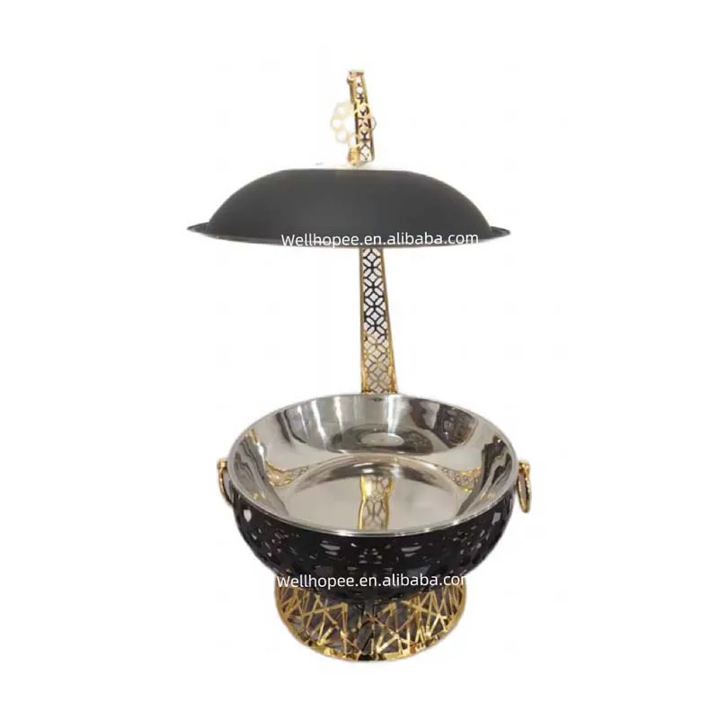 Middle east dinner set serving dish food warmer gold luxury alcohol gel liquid fuel round towel cover hanging chafing dish