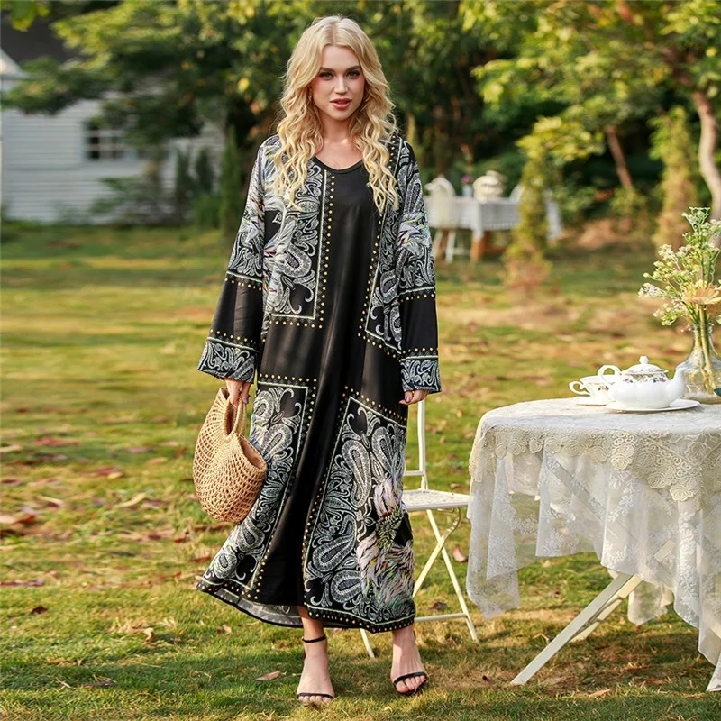 Spring/Summer 2021 New Muslim Abaya Islamic Women Clothing Loose Plus Size Printing Dubai Abaya Dress Robe Traditionnelle Arabe