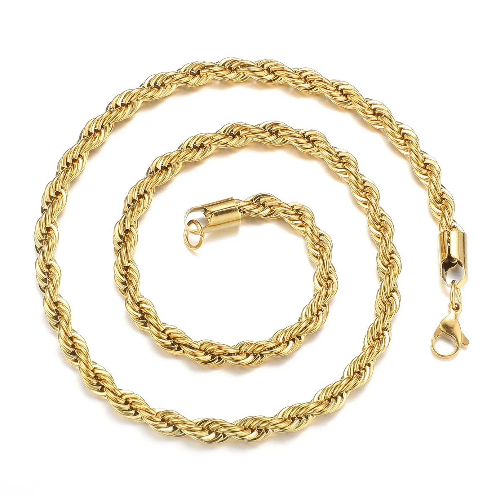 3mm 4mm 5mm Gold Plated Stainless Steel Link Chain Rope Chain Necklace For Men Fashion Hip hop Jewelry
