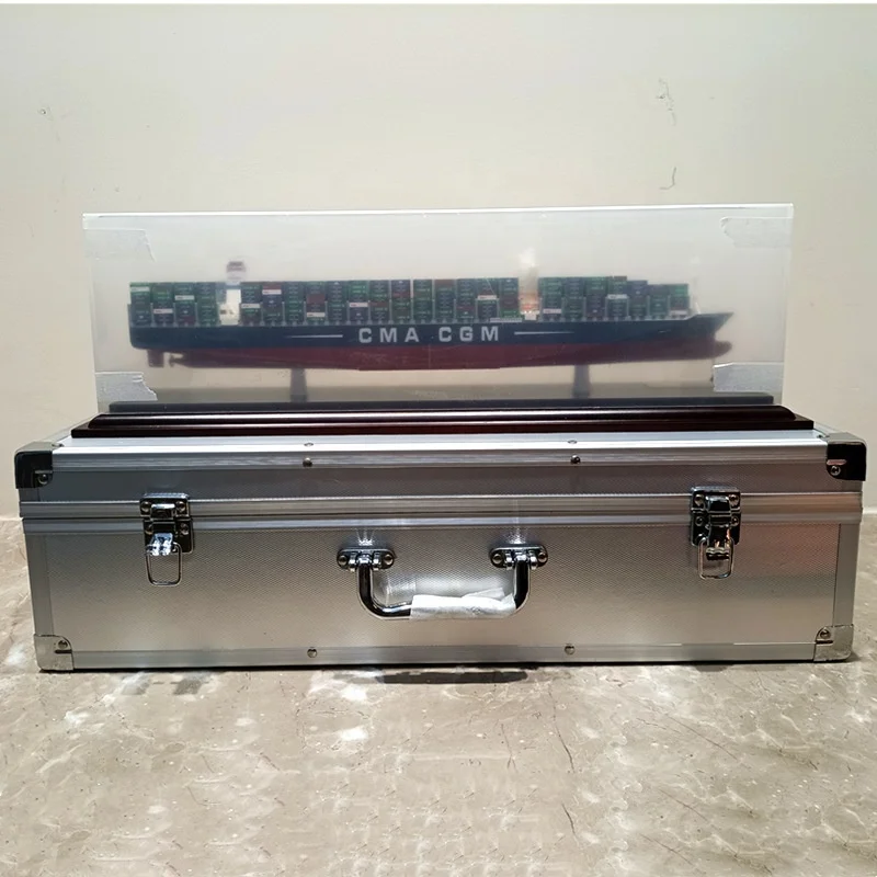 CMA Cargo Ship Model Miniature Shipping Container Scale Model With Acrylic Cover 49CM