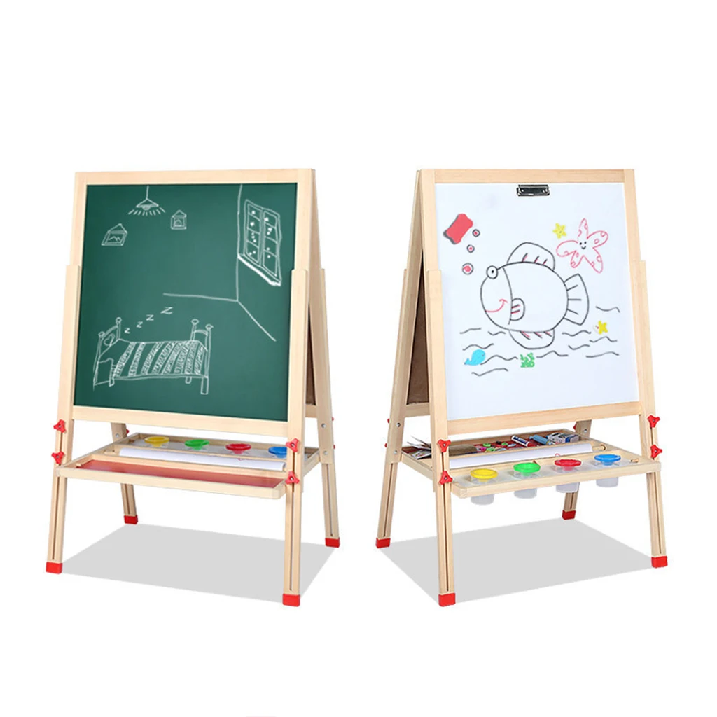 Folding Standing Wooden Double Sided Toddler Art Easel Dry-Erase Magnetic Drawing Board Toy For Kids