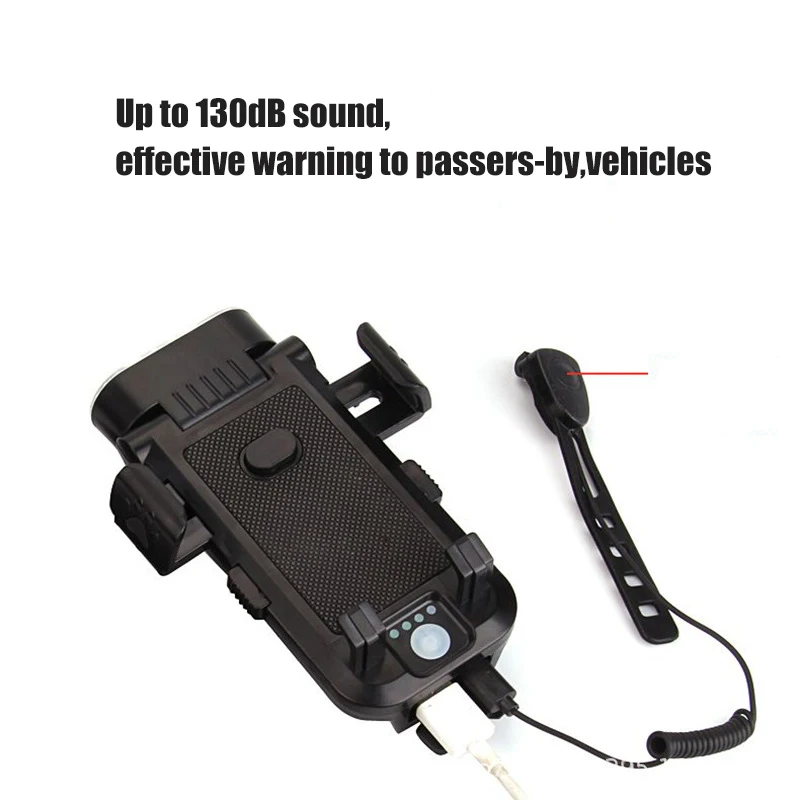 4 in 1 500LM USB Rechargeable Bike Front Light with Horn 130db Speaker Phone Holder Bicycle LED Light