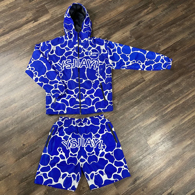 Спортивный костюм для бега на заказ короткий нейлоновый спортивный толстовка с капюшоном молнии комплект из двух предметов водонепроницаемая ветровка