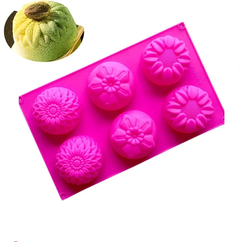 Diy handmade soap sunflower mooncake mold 6 cavity 3 groups of flower shaped silicone cake mold baking