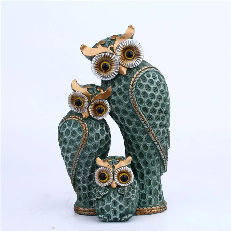 Home Cute Simple Family Of Three Owls Statue Sculpture Animal Ornaments Office Desktop Living Room Desk Craft Gift Souvenir