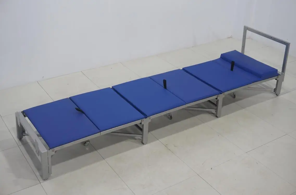 High Quality Single Accompany Break Folding Bed with Easy Clean PU Leather Pillow Six-Fold Steel Frame for Hospital Bedroom Use