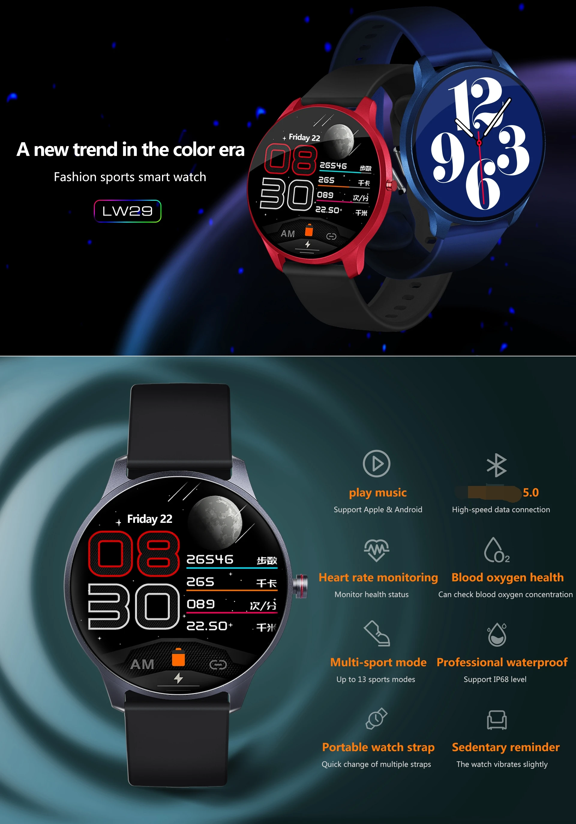  Heart Rate Monitor Multi Sport Fitness Tracker IP67 waterproof Smart