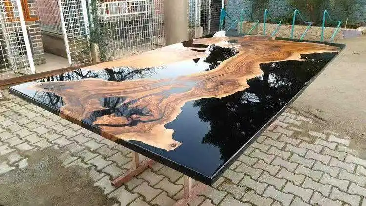 Home Furniture Factory Direct Solid Walnut Wood Restaurant Kitchen Dining River Table Epoxy Resin Slab