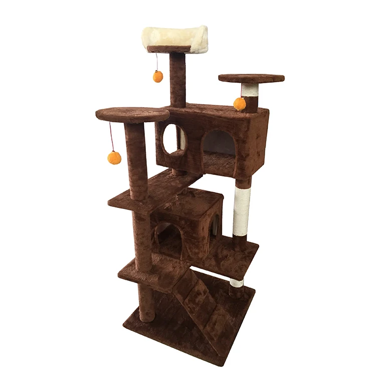 Big Wooden Scratcher Tower Luxury Real Sisal Novel Reinforced Elevated Outdoor Big Cat Tree House
