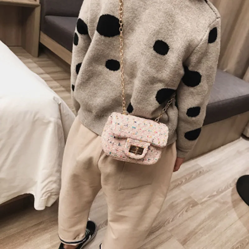Korean Version Of Fashion Elegant Beautiful Party Mental Chain Woolen Shoulder Kids Bags